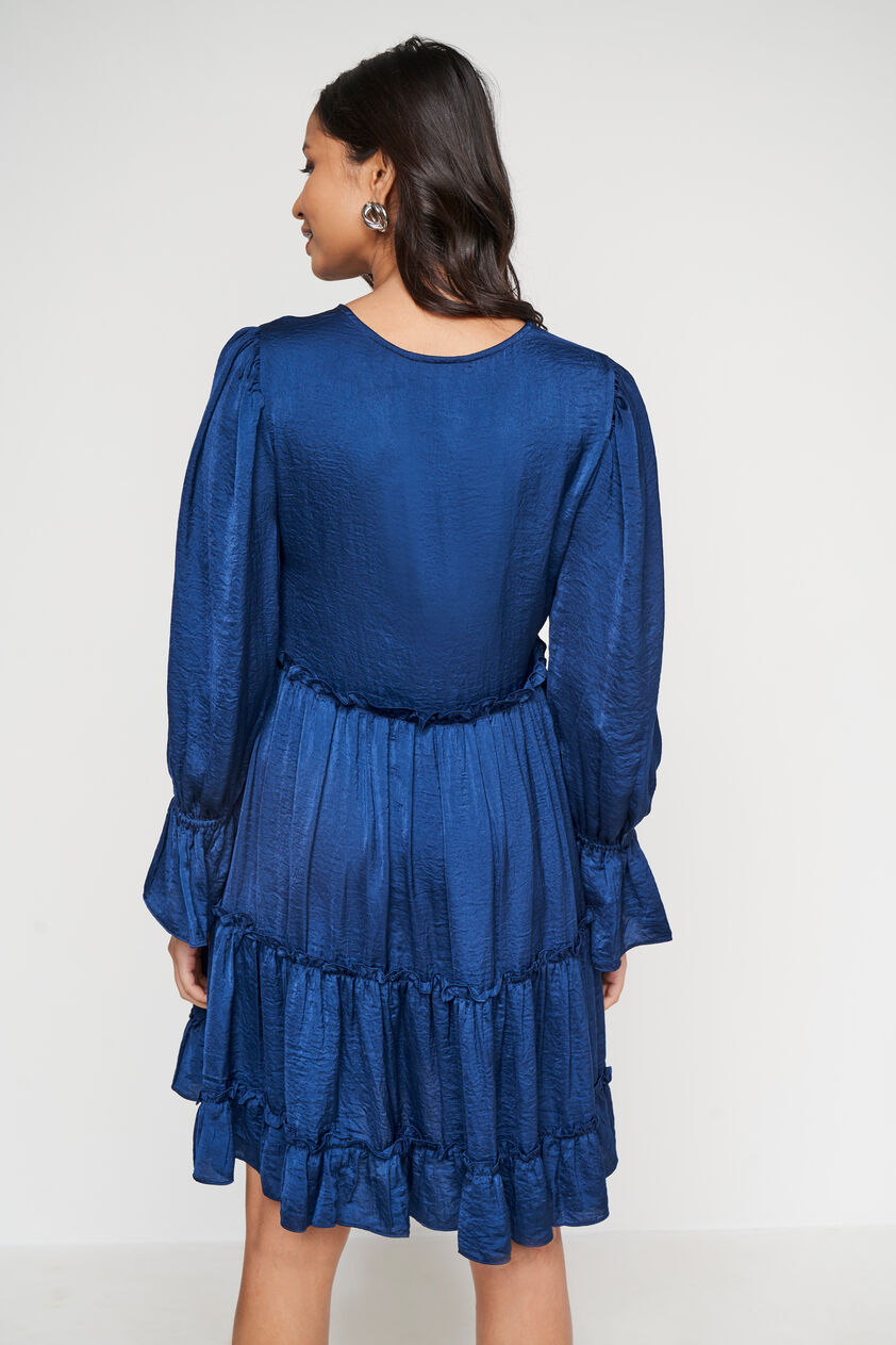 Navy Solid Flared Dress, Navy, image 5